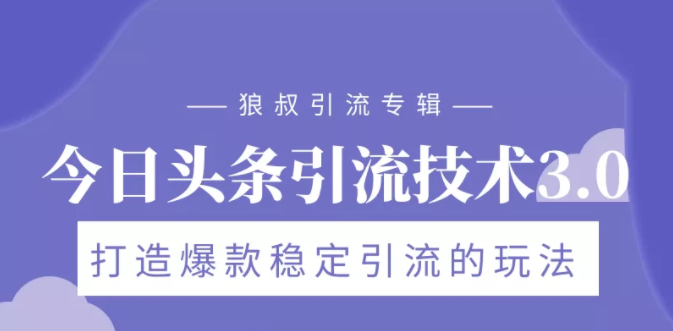 狼叔今日头条引流技术3.0，打造爆款稳定引流的玩法，VLOG引流技术-第一资源网