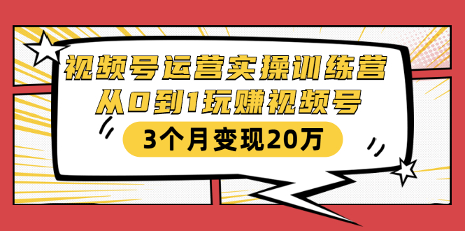 视频号运营实操训练营：从0到1玩赚视频号，3个月变现20万-第一资源网