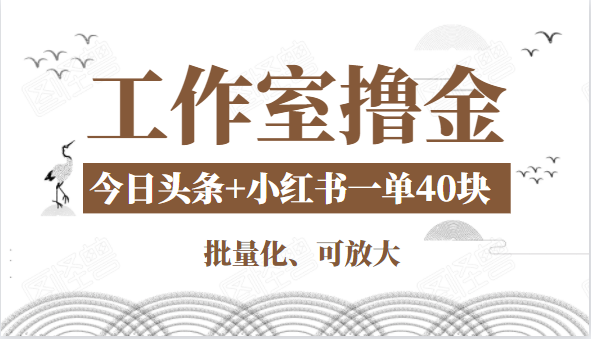 工作室撸金二件套：撸今日头条原创收益+小红书一单利润40块项目-第一资源网