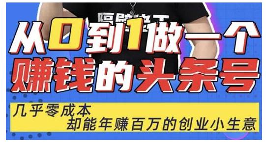 佬王·从0到1做一个赚钱的头条号，几乎零成本，却能年赚百万的创业项目-第一资源网