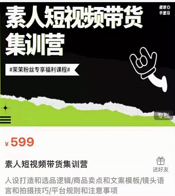 夜草与千里马素人短视频带货集训营，薛辉团队价值599-第一资源网