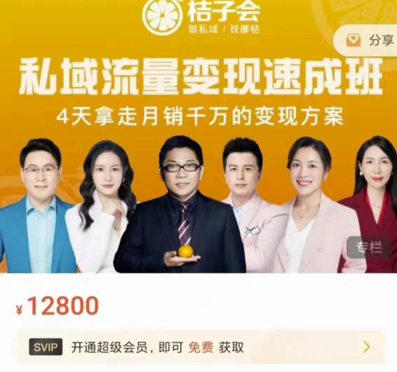 桔子会·私域流量变现速成班，4天拿走月销千万的变现方案 价值12800元-第一资源网