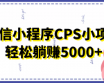 微信小程序CPS小项目,有微信就能做,轻松上手躺赚5000+-第一资源网