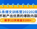 头条爆文训练营202202期,不断产出优质的爆款内容,新手12天收益3100+-第一资源网