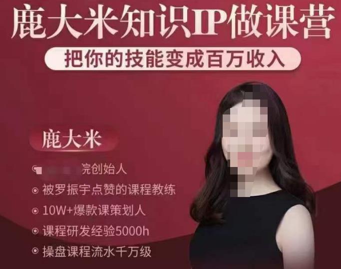 鹿大米知识IP做课营，把你的技能变成百万收入，陪你打出磨人生第费付门一课！-第一资源网