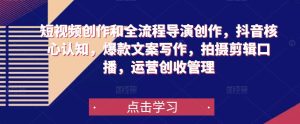 短视频创作和全流程导演创作,抖音核心认知,爆款文案写作,拍摄剪辑口播,运营创收管理-第一资源网