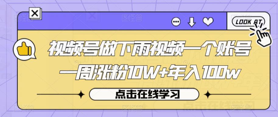 视频号做下雨视频一个账号一周涨粉10W+年入100w【揭秘】-第一资源网