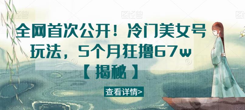 全网首次公开！冷门美女号玩法，5个月狂撸67w【揭秘】-第一资源网