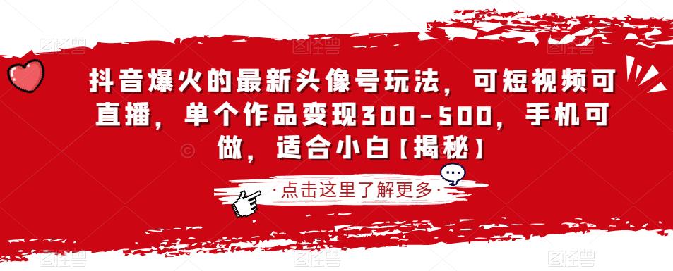 抖音爆火的最新头像号玩法，可短视频可直播，单个作品变现300-500，手机可做，适合小白【揭秘】-第一资源网