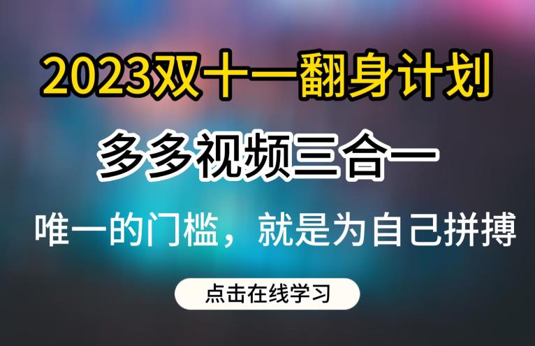 2023双十一翻身计划，多多视频带货三合一玩法教程【揭秘】-第一资源网
