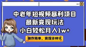 中老年短视频暴利项目最新变现玩法,小白轻松月入1w+【揭秘】-第一资源网