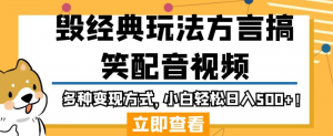 毁经典玩法方言搞笑配音视频,多种变现方式,小白轻松日入500+!-第一资源网