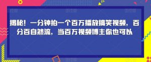 揭秘!一分钟拍一个百万播放搞笑视频,百分百自然流,当百万视频博主你也可以-第一资源网
