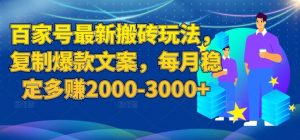 百家号最新搬砖玩法,复制爆款文案,每月稳定多赚2000-3000+【揭秘】-第一资源网