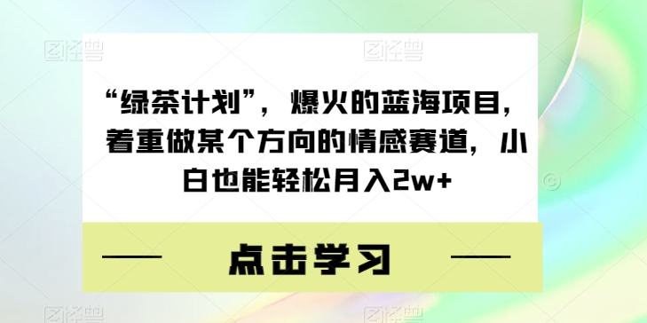 “绿茶计划”，爆火的蓝海项目，着重做某个方向的情感赛道，小白也能轻松月入2w+【揭秘】-第一资源网