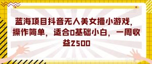 蓝海项目抖音无人美女播小游戏,操作简单,适合0基础小白,一周收益2500【揭秘】-第一资源网