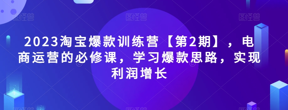 2023淘宝爆款训练营【第2期】，电商运营的必修课，学习爆款思路，实现利润增长-第一资源网