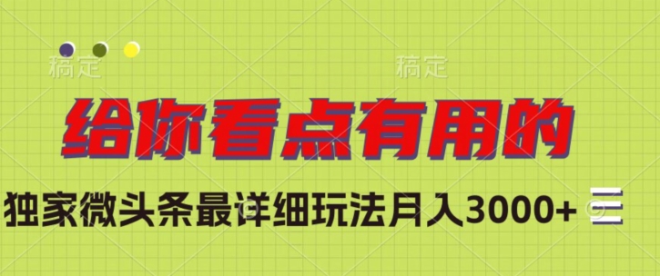 独家微头条最详细玩法，月入3000+【揭秘】-第一资源网