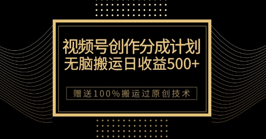 最新视频号创作分成计划，无脑搬运一天收益500+，100%搬运过原创技巧【揭秘】-第一资源网