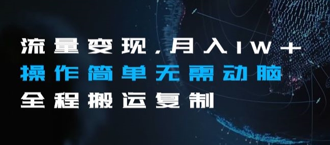 流量变现，月入1W+操作简单无需动脑全程搬运复制【揭秘】-第一资源网
