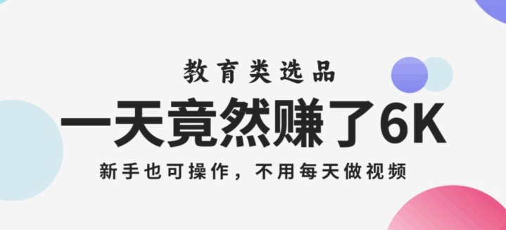 一天竟然赚了6000多，教育类选品，新手也可操作，更不用每天做短视频【揭秘】-第一资源网