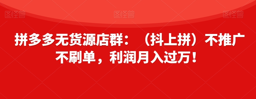 拼多多无货源店群：（抖上拼）不推广不刷单，利润月入过万！【揭秘】-第一资源网