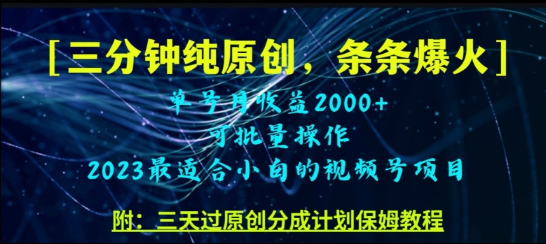 三分钟制作视频号纯原创，条条爆款，轻松月入过万【揭秘】-第一资源网