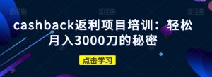 cashback返利项目培训:轻松月入3000刀的秘密-第一资源网