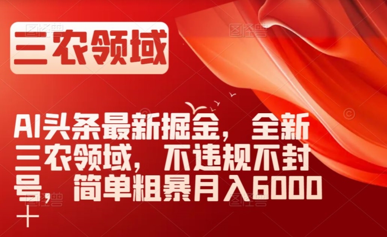 AI头条最新掘金，全新三农领域，不违规不封号，简单粗暴月入6000＋【揭秘】-第一资源网