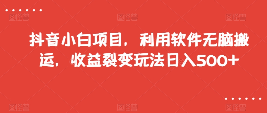 抖音小白项目，利用软件无脑搬运，收益裂变玩法日入500+【揭秘】-第一资源网