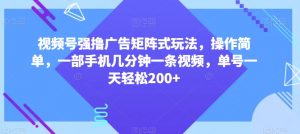 视频号强撸广告矩阵式玩法,操作简单,一部手机几分钟一条视频,单号一天轻松200+【揭秘】-第一资源网