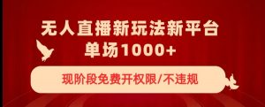 无人直播新平台新玩法,现阶段免费开授权,不违规,单场收入1000+【揭秘】-第一资源网
