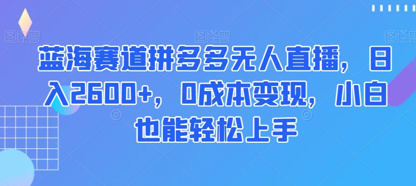 蓝海赛道拼多多无人直播，日入2600+，0成本变现，小白也能轻松上手【揭秘】-第一资源网