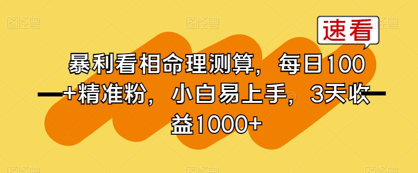 暴利看相命理测算，每日100+精准粉，小白易上手，3天收益1000+【揭秘】-第一资源网