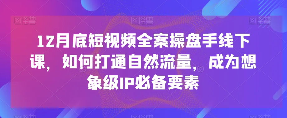 12月底短视频全案操盘手线下课，如何打通自然流量，成为想象级IP必备要素-第一资源网