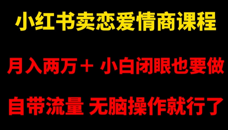 小红书卖恋爱情商课程，月入两万＋，小白闭眼也要做，自带流量，无脑操作就行了【揭秘】-第一资源网