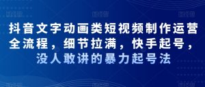 抖音文字动画类短视频制作运营全流程,细节拉满,快手起号,没人敢讲的暴力起号法-第一资源网