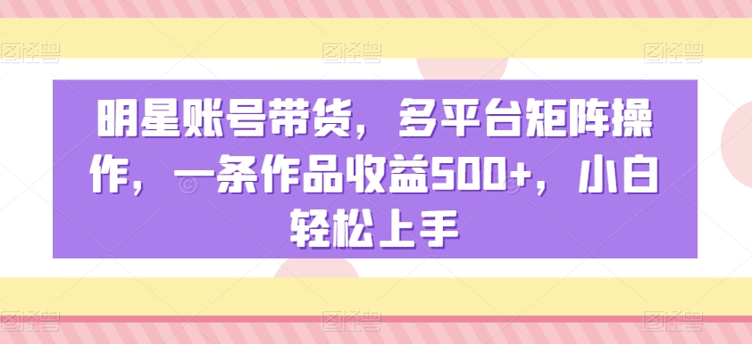 明星账号带货，多平台矩阵操作，一条作品收益500+，小白轻松上手【揭秘】-第一资源网