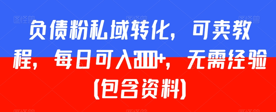 负债粉私域转化，可卖教程，每日可入2000+，无需经验（包含资料）【揭秘】-第一资源网