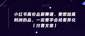 小红书高价品新赛道,要想做高利润的品,一定要学会找差异化【付费文章】-第一资源网