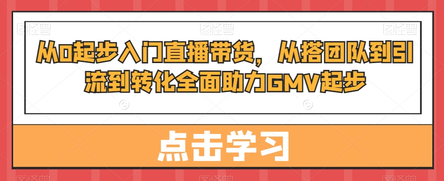 从0起步入门直播带货，​从搭团队到引流到转化全面助力GMV起步-第一资源网