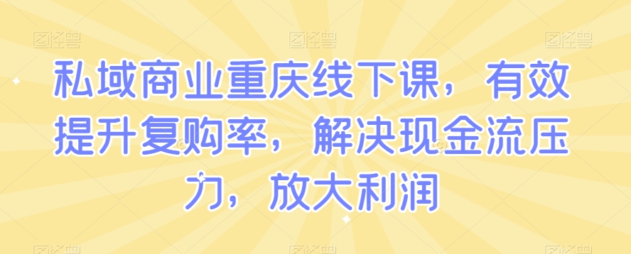 私域商业重庆线下课，有效提升复购率，解决现金流压力，放大利润-第一资源网