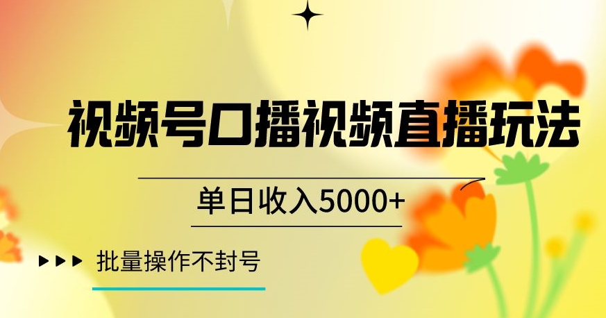 视频号囗播视频直播玩法，单日收入5000+，批量操作不封号【揭秘】-第一资源网