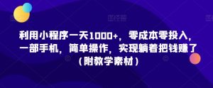 利用小程序一天1000+,零成本零投入,一部手机,简单操作,实现躺着把钱赚了(附教学素材)【揭秘】-第一资源网
