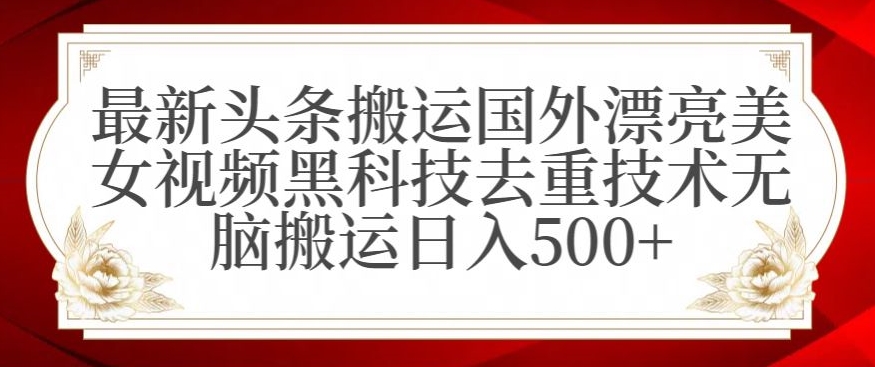 最新头条搬运国外漂亮美女视频黑科技去重技术无脑搬运日入500+【揭秘】-第一资源网
