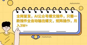 全网首发,AI公众号爆文插件,只需一款插件全自动输出爆文,矩阵操作,月入3W+【揭秘】-第一资源网