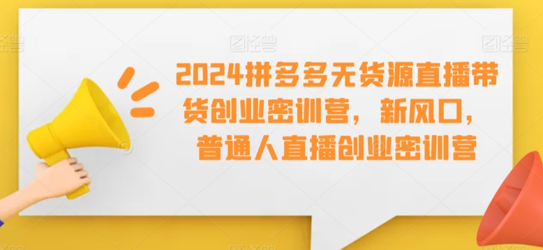 2024拼多多无货源直播带货创业密训营，新风口，普通人直播创业密训营-第一资源网