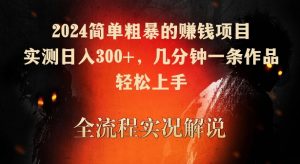 2024简单粗暴的赚钱项目,实测日入300+,几分钟一条作品,轻松上手【揭秘】-第一资源网