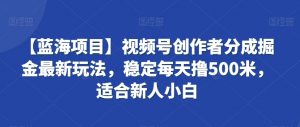 【蓝海项目】视频号创作者分成掘金最新玩法,稳定每天撸500米,适合新人小白【揭秘】-第一资源网