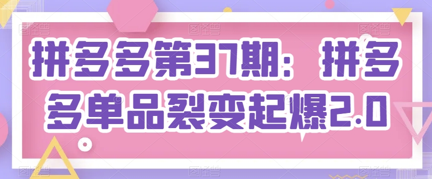 拼多多第37期：拼多多单品裂变起爆2.0-第一资源网